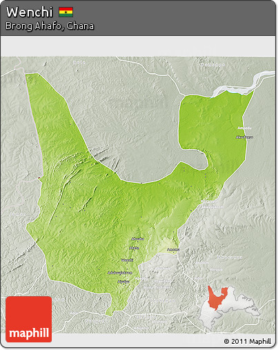 Physical 3D Map of Wenchi, lighten, semi-desaturated