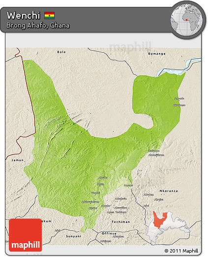 Physical 3D Map of Wenchi, shaded relief outside