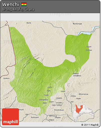 Physical 3D Map of Wenchi, shaded relief outside