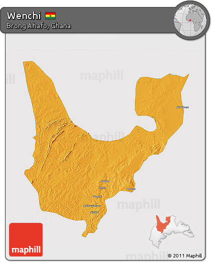 Political 3D Map of Wenchi, single color outside