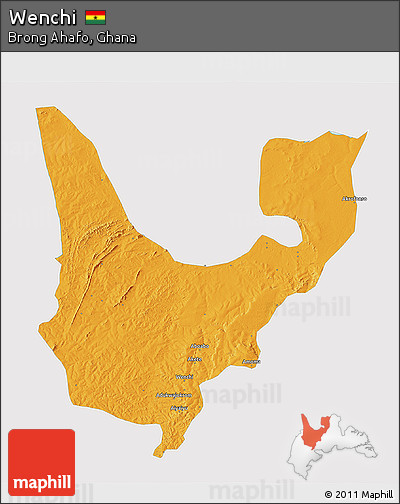 Political 3D Map of Wenchi, single color outside