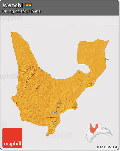 Political 3D Map of Wenchi, single color outside