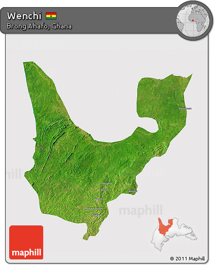 Satellite 3D Map of Wenchi, cropped outside