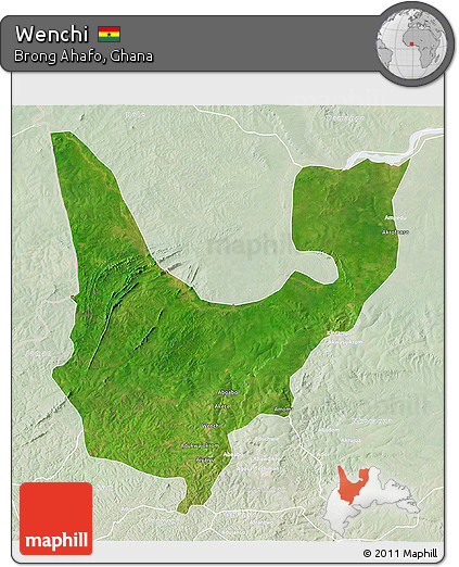Satellite 3D Map of Wenchi, lighten