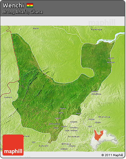 Satellite 3D Map of Wenchi, physical outside
