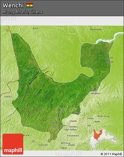 Satellite 3D Map of Wenchi, physical outside
