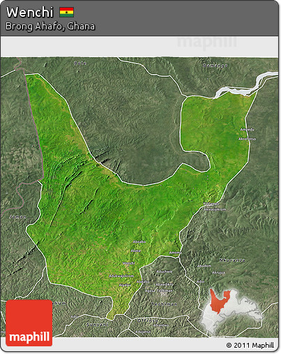 Satellite 3D Map of Wenchi, semi-desaturated