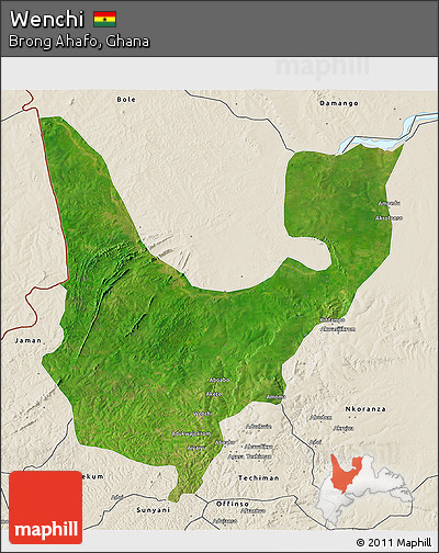 Satellite 3D Map of Wenchi, shaded relief outside