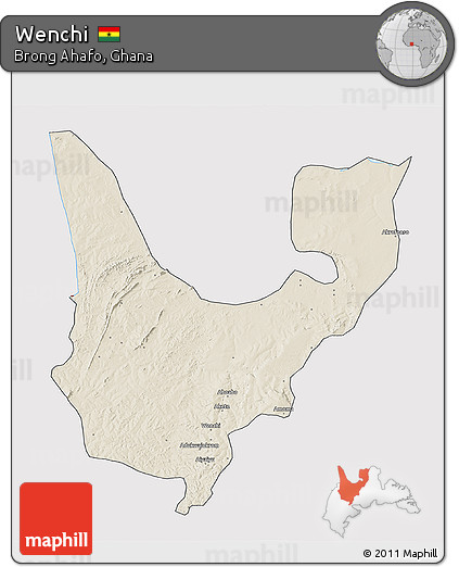 Shaded Relief 3D Map of Wenchi, cropped outside