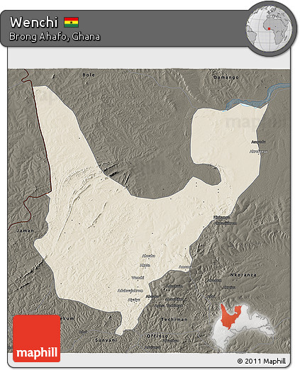 Shaded Relief 3D Map of Wenchi, darken