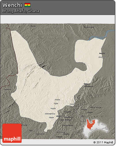 Shaded Relief 3D Map of Wenchi, darken