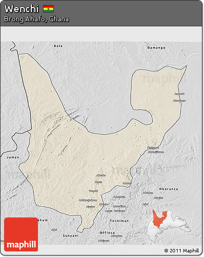 Shaded Relief 3D Map of Wenchi, desaturated