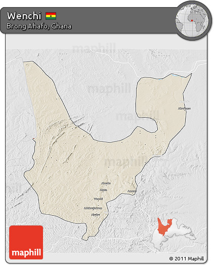 Shaded Relief 3D Map of Wenchi, lighten, desaturated