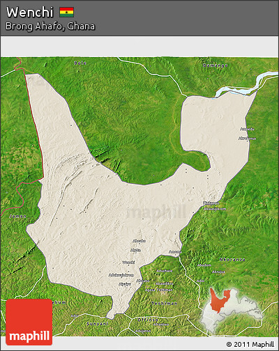 Shaded Relief 3D Map of Wenchi, satellite outside