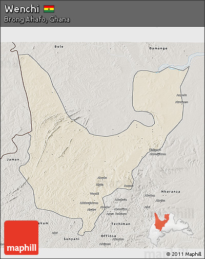 Shaded Relief 3D Map of Wenchi, semi-desaturated