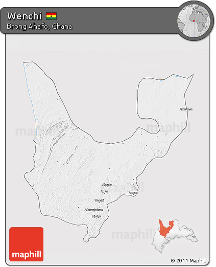 Silver Style 3D Map of Wenchi, single color outside