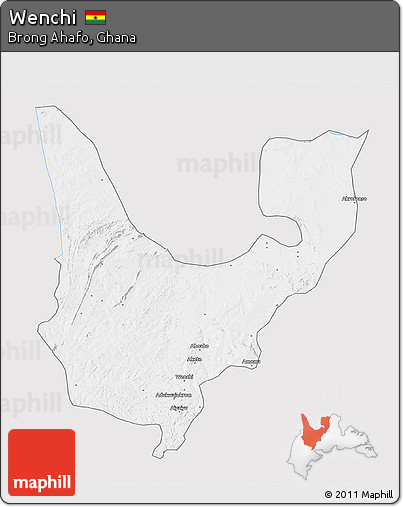 Silver Style 3D Map of Wenchi, single color outside