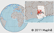 Gray Location Map of Wenchi, highlighted country, highlighted parent region, hill shading