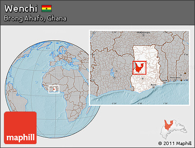 Gray Location Map of Wenchi, highlighted country, hill shading