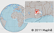 Gray Location Map of Wenchi, highlighted parent region, within the entire country, hill shading