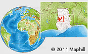 Physical Location Map of Wenchi, highlighted country, within the entire country