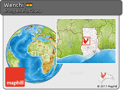 Physical Location Map of Wenchi, highlighted country