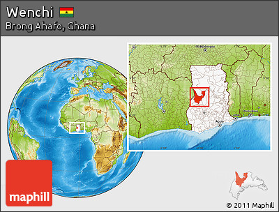 Physical Location Map of Wenchi, highlighted country