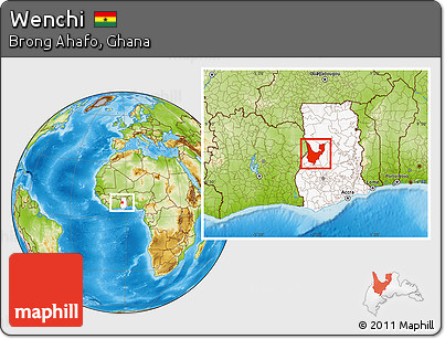 Physical Location Map of Wenchi, highlighted country