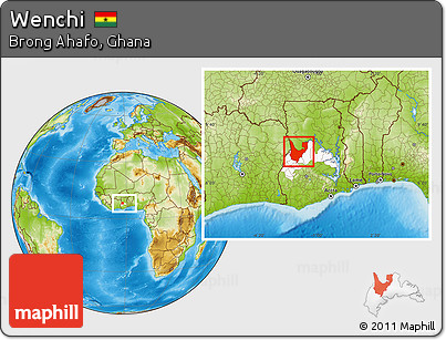 Physical Location Map of Wenchi, highlighted parent region, within the entire country