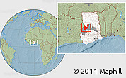 Savanna Style Location Map of Wenchi, highlighted country, highlighted parent region, within the entire country, hill shading