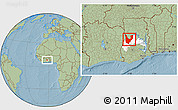 Savanna Style Location Map of Wenchi, highlighted parent region, hill shading