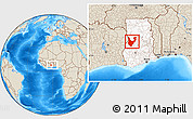 Shaded Relief Location Map of Wenchi, highlighted country, within the entire country