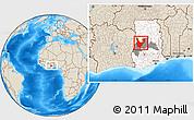 Shaded Relief Location Map of Wenchi, highlighted country, highlighted parent region
