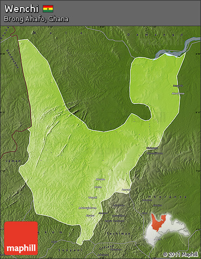 Physical Map of Wenchi, darken