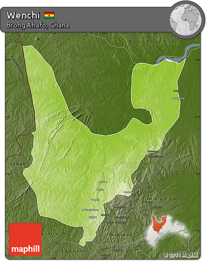 Physical Map of Wenchi, darken