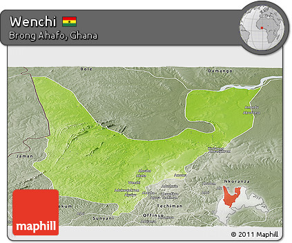 Physical Panoramic Map of Wenchi, semi-desaturated