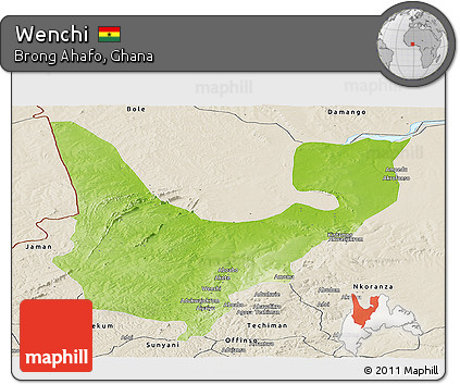 Physical Panoramic Map of Wenchi, shaded relief outside
