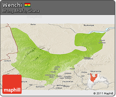 Physical Panoramic Map of Wenchi, shaded relief outside