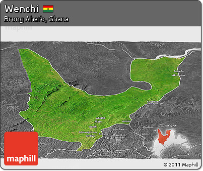 Satellite Panoramic Map of Wenchi, desaturated