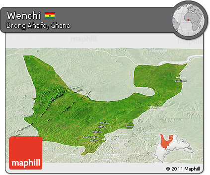 Satellite Panoramic Map of Wenchi, lighten