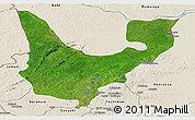 Satellite Panoramic Map of Wenchi, shaded relief outside