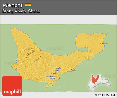 Savanna Style Panoramic Map of Wenchi, single color outside