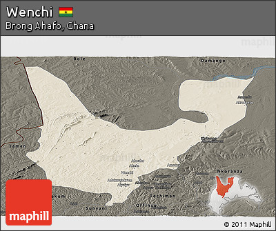Shaded Relief Panoramic Map of Wenchi, darken