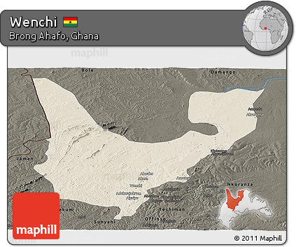 Shaded Relief Panoramic Map of Wenchi, darken
