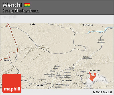 Shaded Relief Panoramic Map of Wenchi