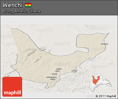 Shaded Relief Panoramic Map of Wenchi, lighten