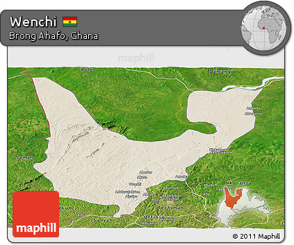 Shaded Relief Panoramic Map of Wenchi, satellite outside