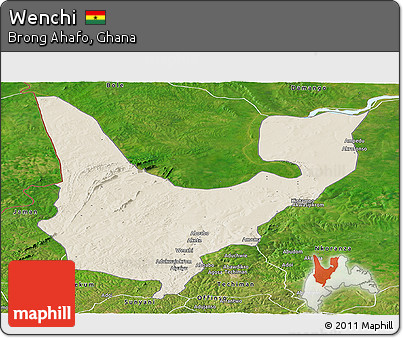 Shaded Relief Panoramic Map of Wenchi, satellite outside