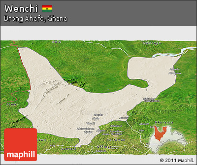 Shaded Relief Panoramic Map of Wenchi, satellite outside