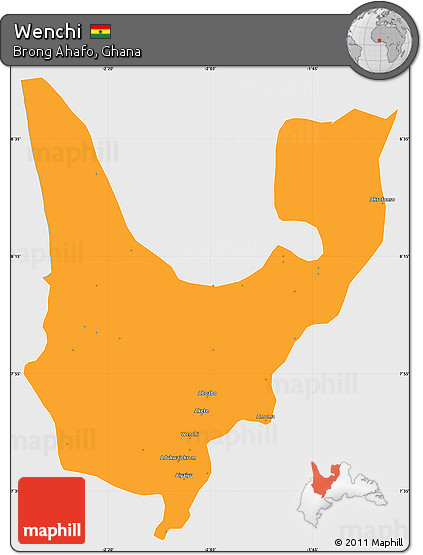 Political Simple Map of Wenchi, single color outside